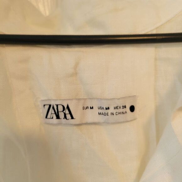 Zara Cream 100% Linen Boxy Button Up Top Size Medium - Picture 5 of 6